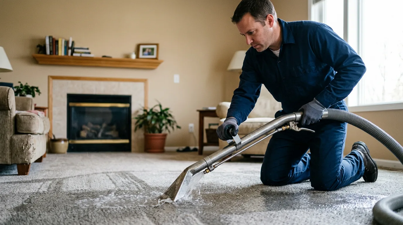 Water damage restoration technician working near East Palestine, OH